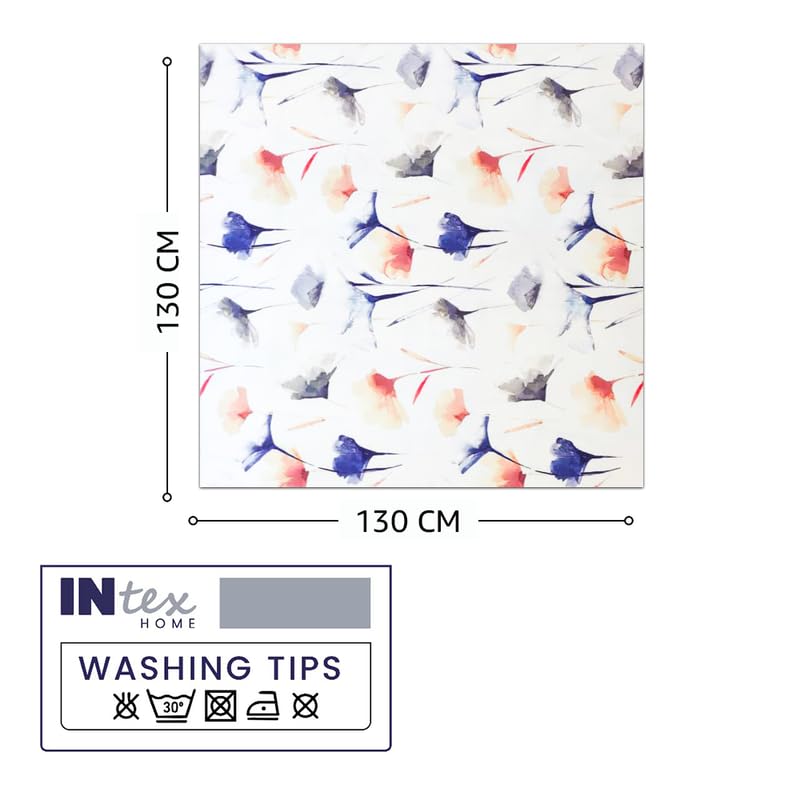 INTEX HOME Tablecloth, Sou Floral Pattern, Square Design, Premium Linen Velvet Fabric, Ultra-Soft and Wrinkle-Resistant, 130×130 cm, 1 Piece, Off-White x Navy Blue x Blush, for Dining or Living Room