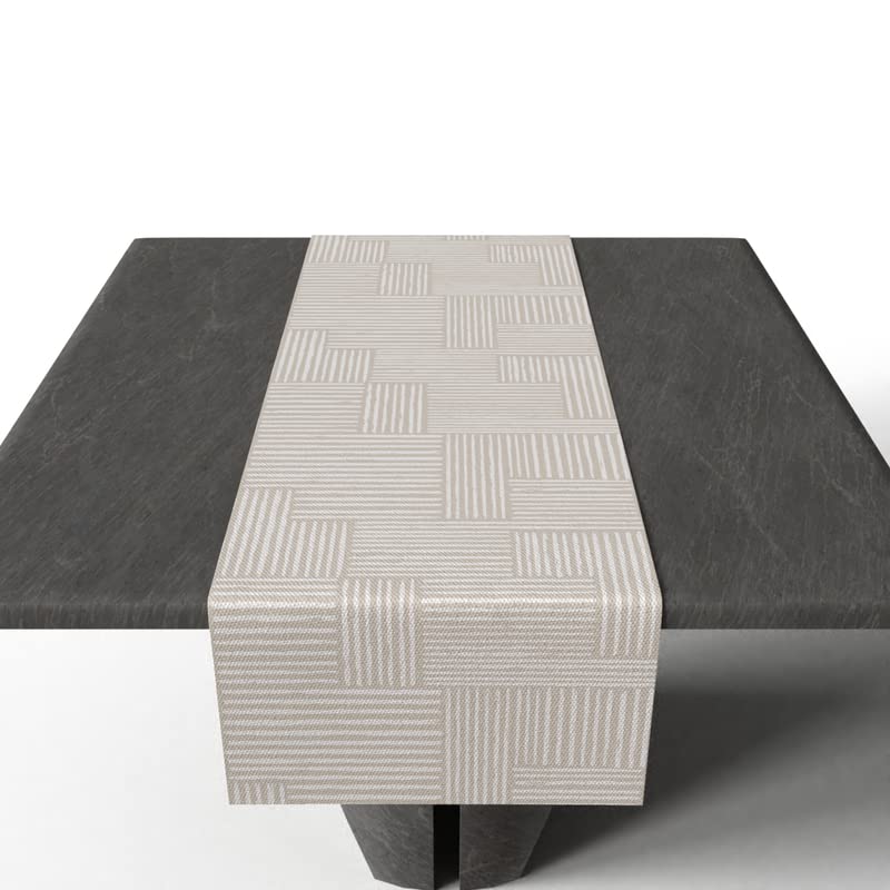 Hazel 1 Canvas Table Runner in Beige & Blue, a 35x140 cm durable decorative centerpiece with a warm and inviting modern design, perfect for a cozy and stylish dining atmosphere