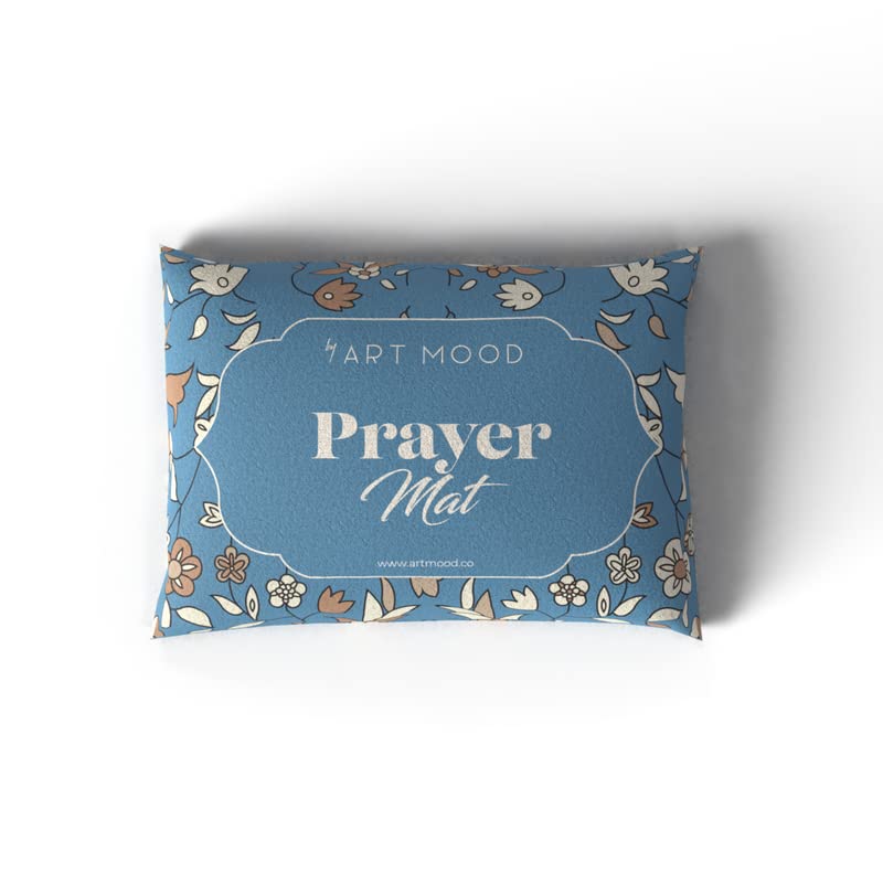 Velvet Prayer Mat in Beige and Blue, 68x117 cm, a comfortable Islamic rug with a soft design, ideal for daily use at home, the mosque, or for travel, ensuring a clean prayer space