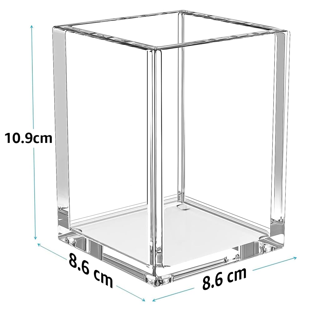 Modern Clear Acrylic Pen and Pencil Holder, Elegant Square Desk Cup for Office and Home, Versatile Makeup Brush Holder and Stationary Organizer, Single Pack Desktop Accessory