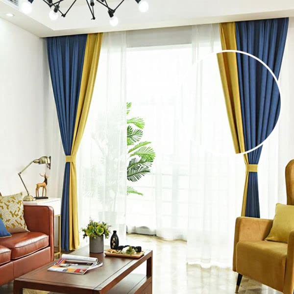 Linen Velvet Modern Design Curtain – Two colors With Tie-backs - 2 Piece - Basic Tape Design