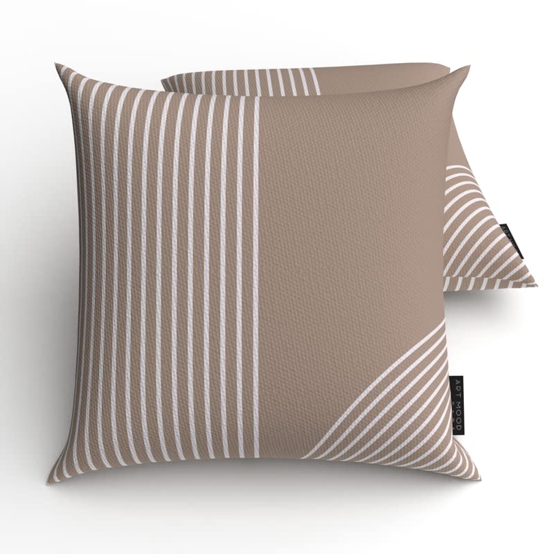 Lynn 2 Canvas Cushion Cover in Beige & White, a durable decorative pillow with a clean and modern geometric pattern, 40x40 cm, a versatile and stylish choice for contemporary decor