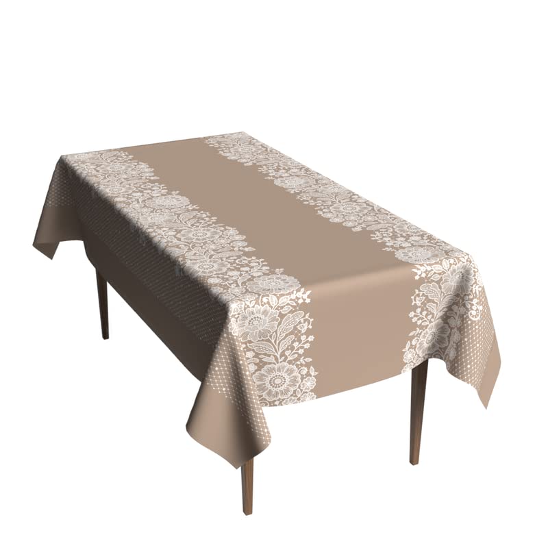 Slate Waterproof Tablecloth in Beige & White, a 140x300 cm Rectangular Table Cover of Modern Spillproof Polyester, a Chic Stain-Resistant Protector for Large Contemporary Tables