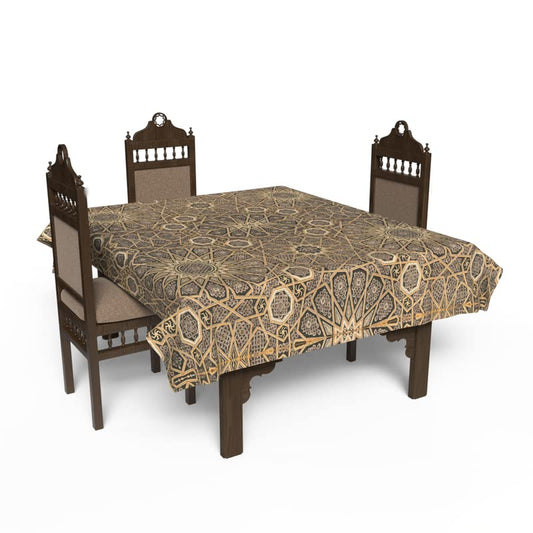 Islamic Unique Diwan Waterproof Tablecloth, a Multicolor 140x140 cm Square Table Cover of Spillproof Polyester with a Traditional Pattern, a Durable Protector for Elegant Dining Occasions