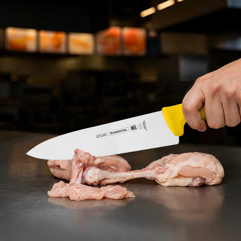 Professional 8 Inches Meat Knife with Stainless Steel Blade and Yellow Polypropylene Handle with Antimicrobial Protection