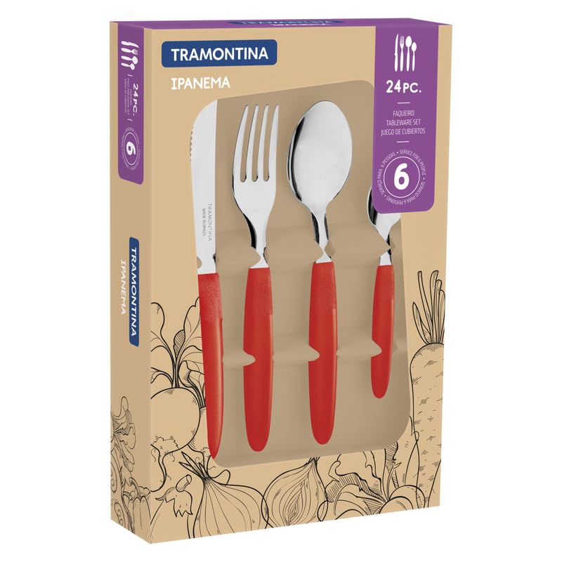 Ipanema Flatware Set, Stainless Steel Blades, Polypropylene Handles, 24-Piece Cutlery for Dining and Everyday Use, Durable and Dishwasher Safe