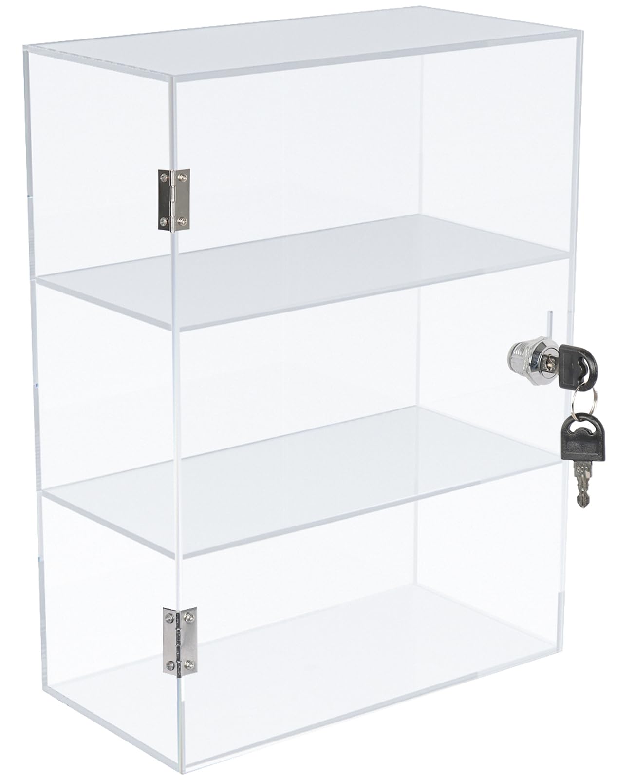 Acrylic Display Case with Lock, 3-Shelf Clear Countertop Showcase Cabinet, Locking Organizer for Collectibles, Dustproof Storage Box, Safe Display for Retail, Office and Home Use, Clear