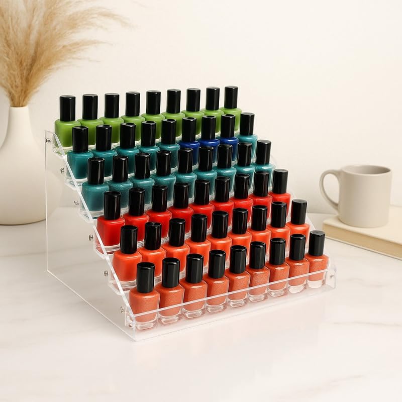 Tier Tiered Acrylic Makeup Organizer, Wide Display Rack for Lipstick, Nail Polish, and Eyeshadow, Clear Countertop Stand for Essential Oils, Paints, and Retail Displays