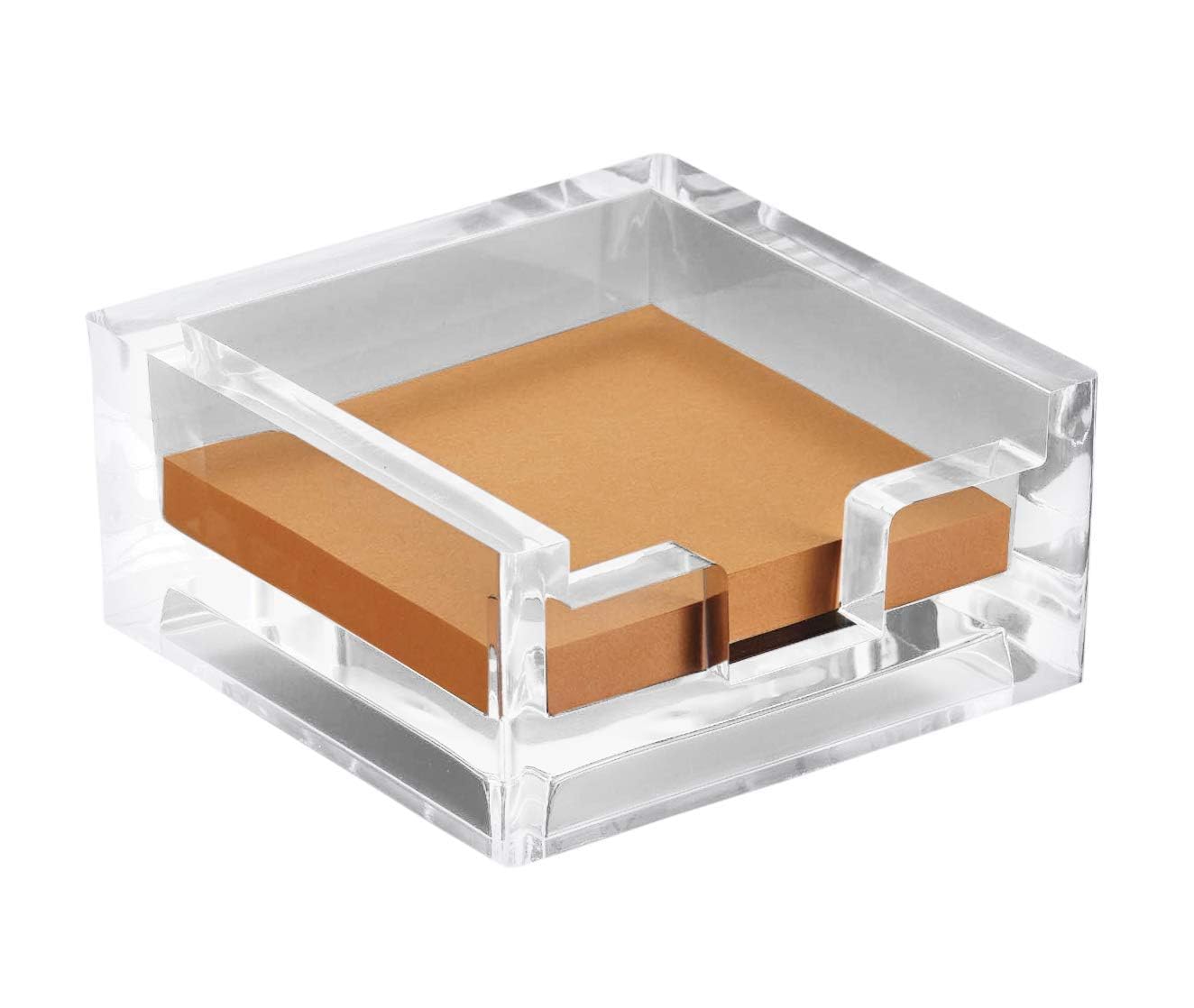 Acrylic Notepad Box - Clear Sticky Notes Holder for Desk Organization, Suitable for Office, Dorm Room, Classroom and Workstation Use, Square Acrylic Holder Without Pads, Clear