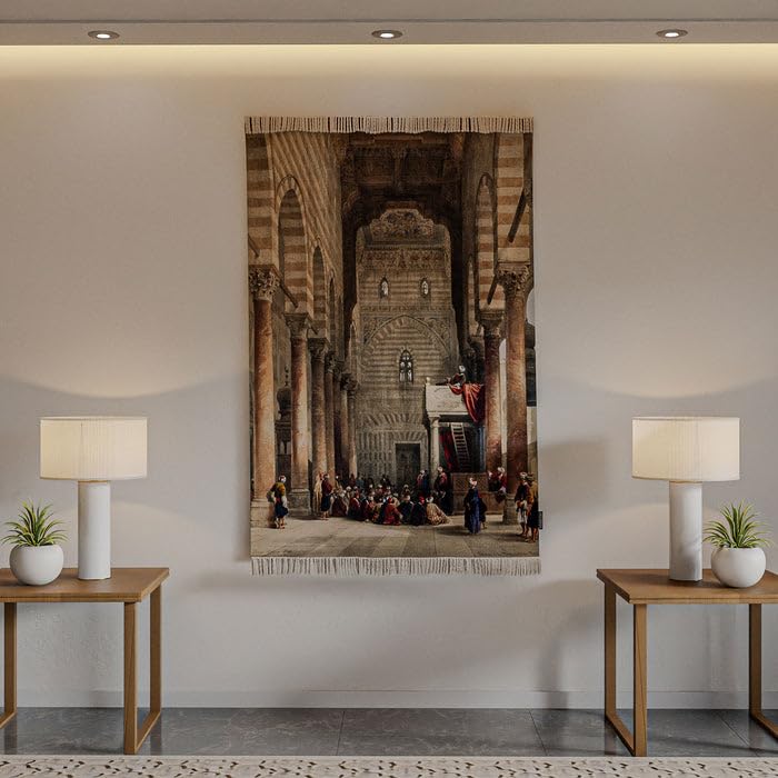 Wall Rug – Islamic Wall Hanging – Decorative Woven Tapestry for Home, or Office – Soft Fabric with Fringe – Religious Art – 1 Piece
