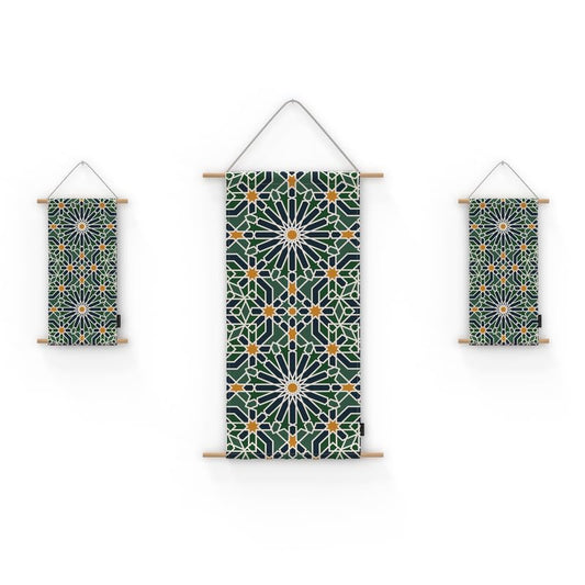 Ramadan's Unique Adden Velvet Fabric Posters Set, a Wall Art Decor Kit for Festive Home Decor, Green & Blue, a Garden-Inspired Islamic Design for Living Room or Bedroom