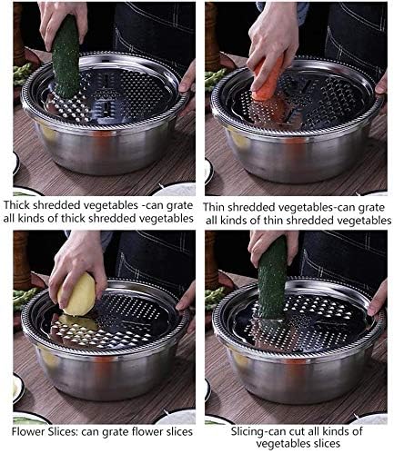 2020 New Multifunctional Stainless Steel Basin with Grater 3 in 1 Vegetable Cutter Julienne Grater with Drain Basket Vegetable Fruits Washing Bowl Strainer Set
