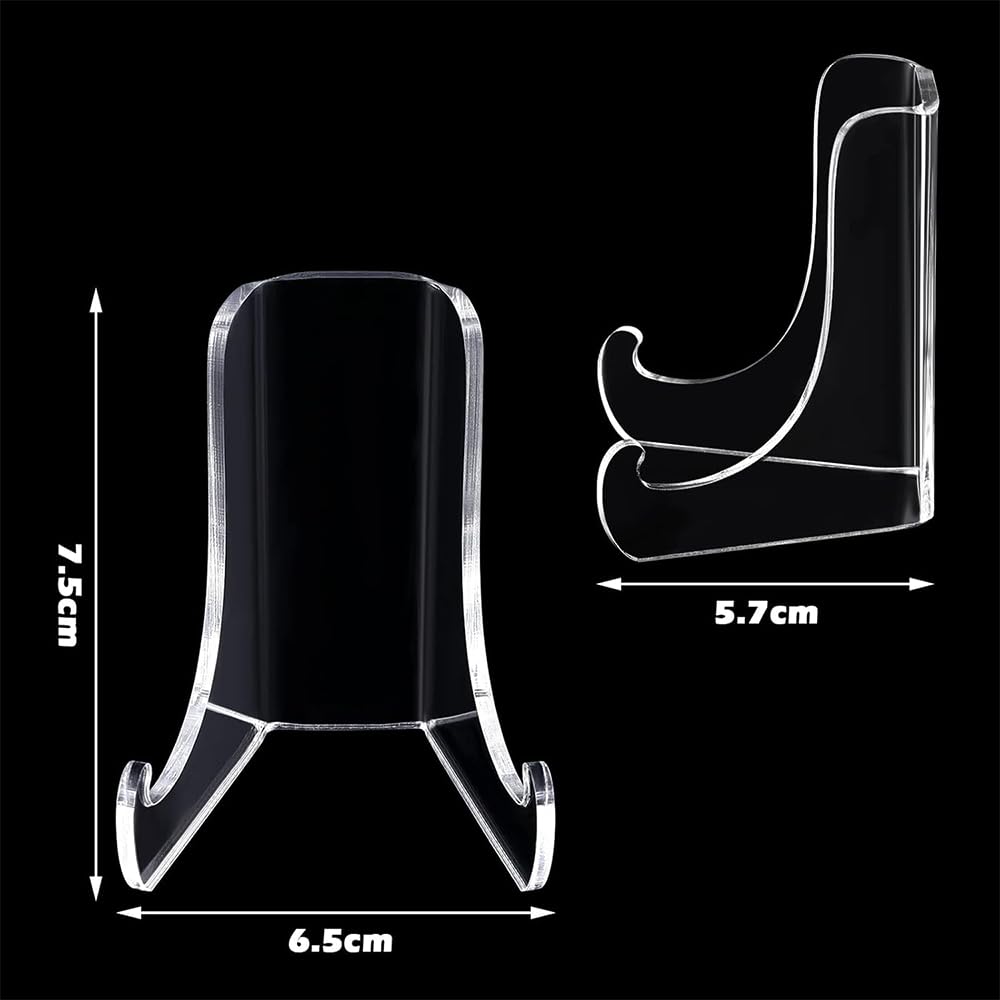 2 Pieces Clear Acrylic Flat Back Easel, Deep Support Shelves, Table Top Easel for Card, Picture, Plate Holder, Home Decor, Book Display Stand, Durable & Elegant Design