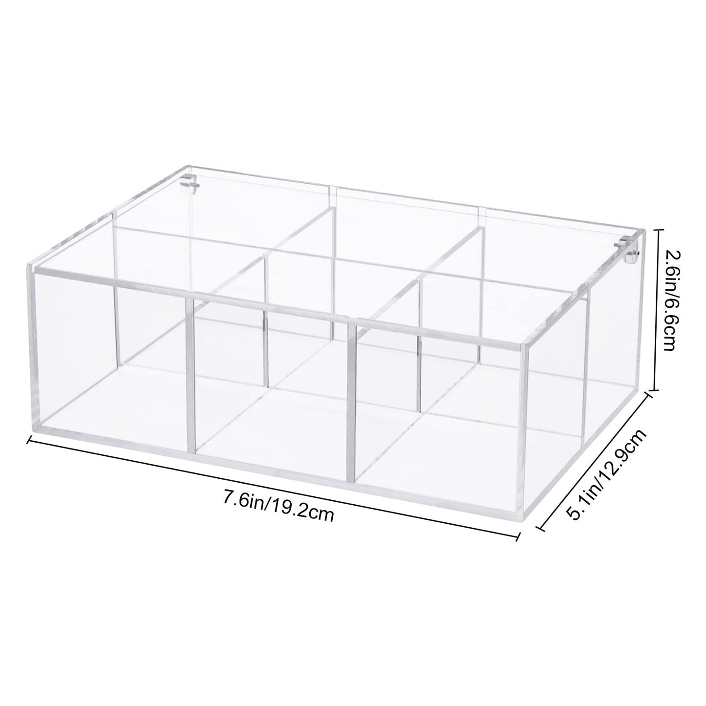 6-Compartment Clear Acrylic Box with Lid, Divided Plastic Drawer Organizer and Desk Container for Jewelry, Candy, Coffee Pods, and Makeup Accessories, Versatile Small Item Storage