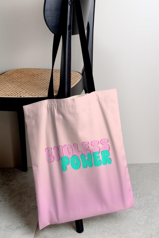 Canvas Endless Power Tote Bag, a Durable and Reusable Shopping Bag in Pink, 32x45 cm, an Inspirational and Stylish Carrier for Groceries, Books, Gym Gear, or Everyday Use