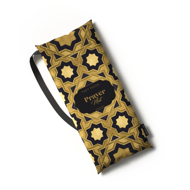Padded Prayer Rug Mat in luxurious Gold and Black velvet, 68x117 cm, a thick and comfortable rug with soft cushioning, ideal for daily prayers and providing extra support