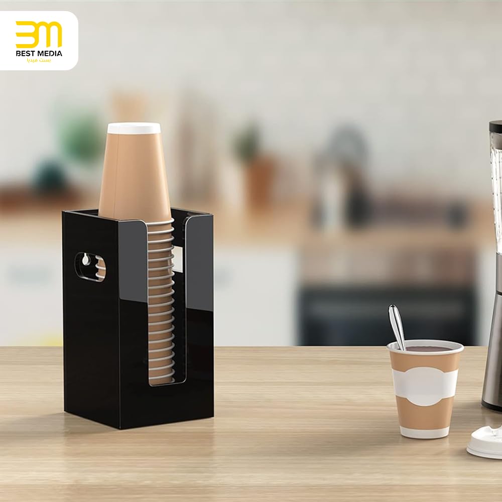 Clear Acrylic Coffee Cup Dispenser with Handles, 1 Compartment Countertop or Wall Mounted Organizer for Hot and Cold Drink Cups and Lids