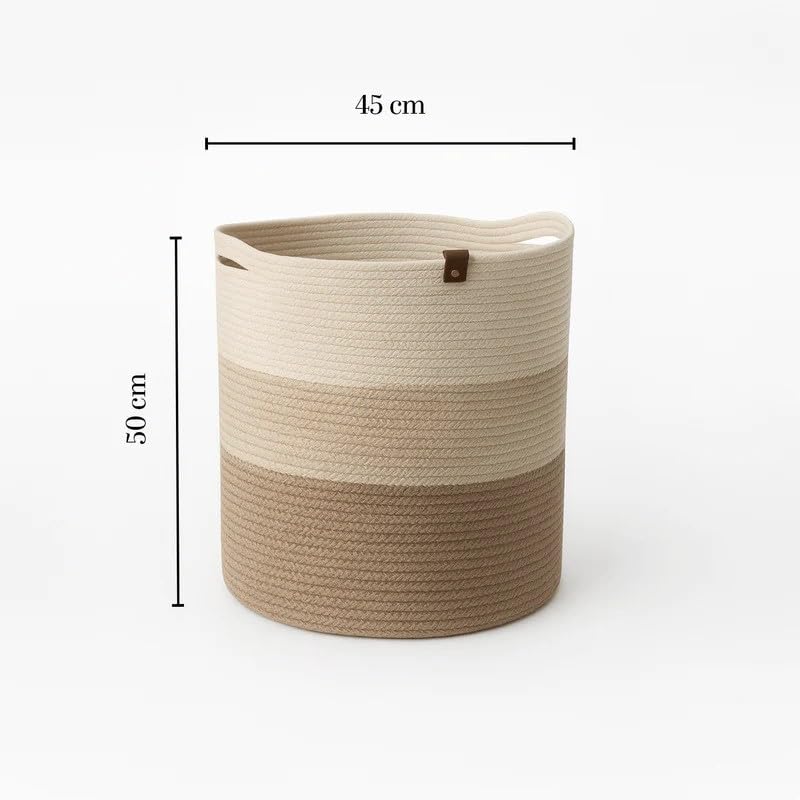 Cotton Rope Basket, Extra Large 45×50 cm, Organizer for Towels Toys Blankets Clothes, Shape-Holding Storage Bin for Bedroom Bathroom Living Room