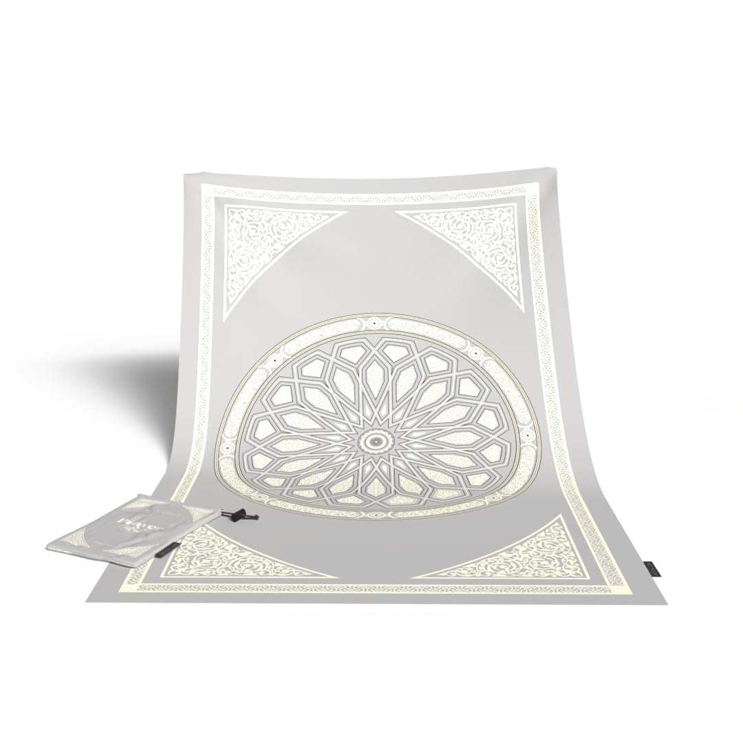 Al-Qubba Portable Prayer Mat, a Waterproof and Lightweight Foldable Travel Rug in a Convenient Pocket Size, Grey, an Ideal Companion for Daily Prayers (Salah) at the Office, Park, or on Vacation
