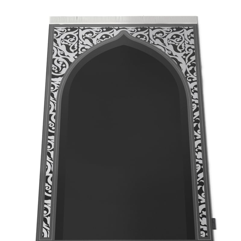 Velvet Prayer Mat in Grey and White, 68x117 cm, a luxurious and soft rug with a chic, modern design, perfect for a comfortable prayer experience at home or as a thoughtful gift