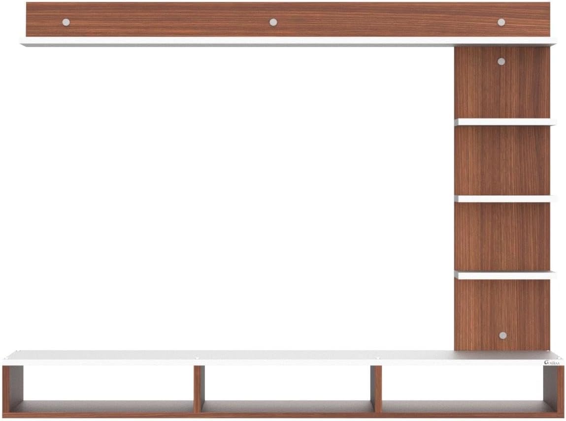 Wall-Mounted TV Top Unit, 130cm Floating Entertainment Shelf in a Two-Tone Walnut and White Finish, ManufacturedWood Media Shelf for a Contemporary Living Room Setup