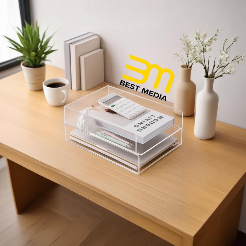 Clear Acrylic Stackable Letter Tray, 2-Pack Paper Organizer and Paper Sorter for Desk, Office, Home, and School