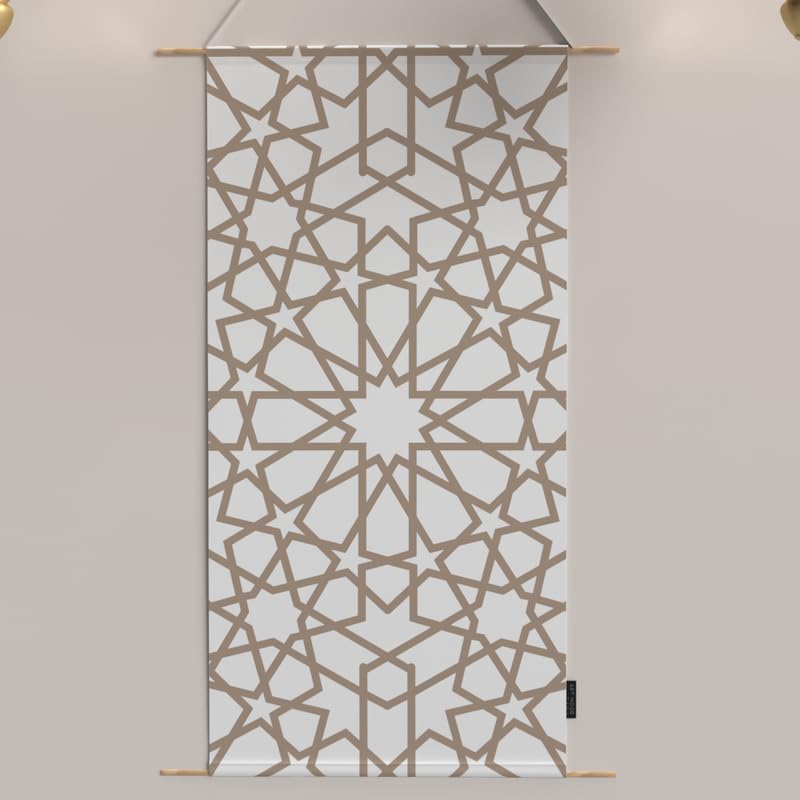 Ramadan's Unique Nova Velvet Fabric Posters Set, a Wall Art Decor Kit for Festive Home Decor, Beige & White, a Celestial-Inspired Islamic Design for Living Room or Bedroom