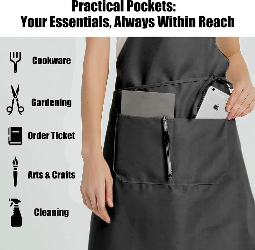 Waterproof Bib Apron - Unisex Apron Bulk with 2 Roomy Pockets Machine Washable for Kitchen Crafting