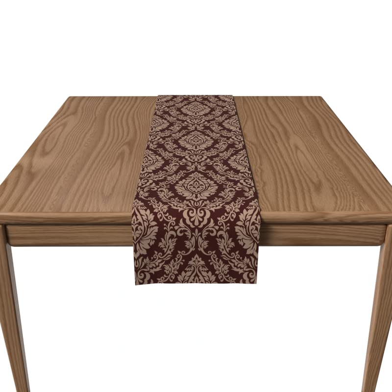 Canvas Maroon Sophia Runner, a Durable Decorative Centerpiece in Maroon & Tan, 35x140 cm, with a Rich, Elegant Pattern for a Warm and Sophisticated Dining Table Setting