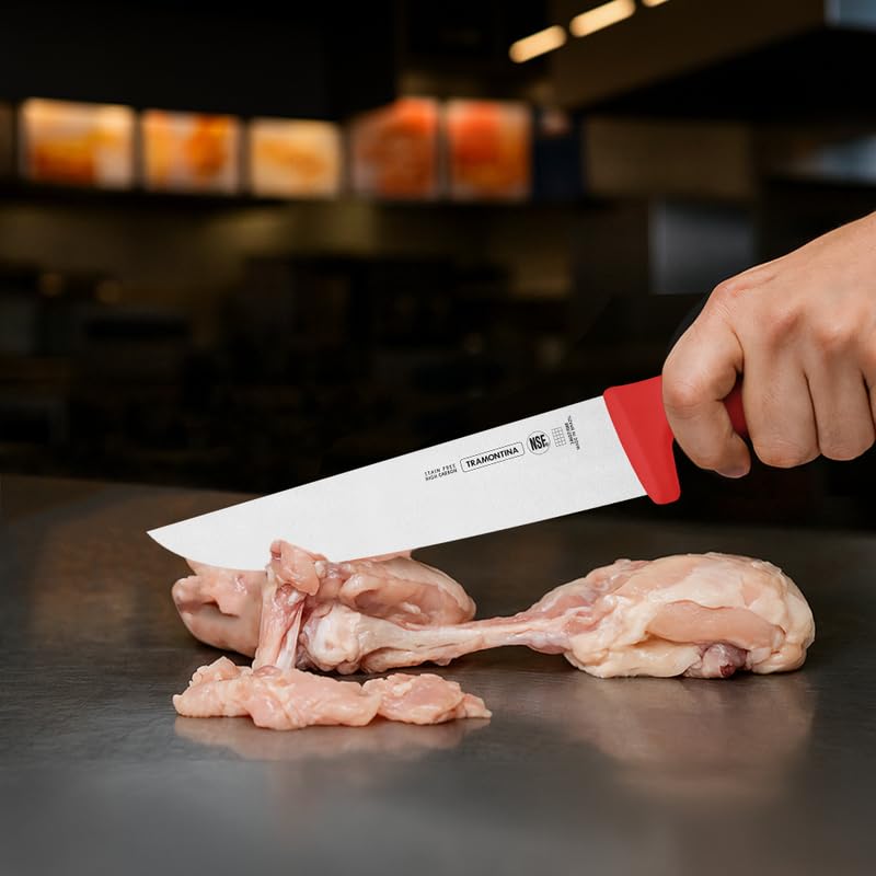 Professional Meat Knife – 8-Inch Stainless Steel Blade with Red Textured Polypropylene Handle – Durable & Versatile