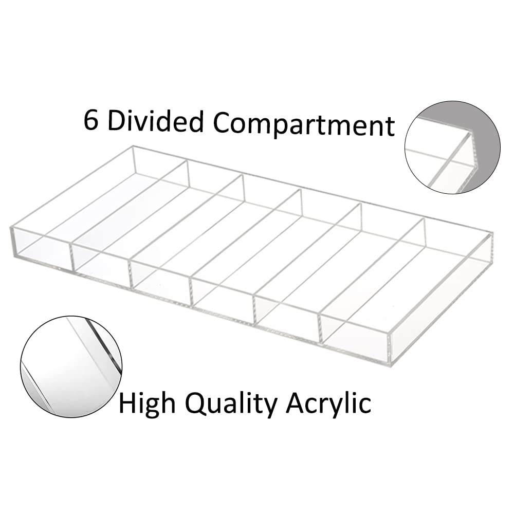 Acrylic Sunglasses Display Organizer, 6-Slot Clear Eyeglasses Storage Tray for Desktop or Drawer Use, Sunglasses, Reading Glasses, and Accessories, Suitable for Home or Retail, Clear