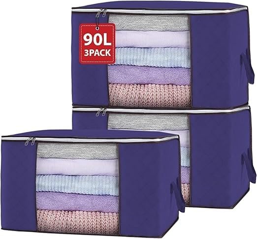 6 Pack Large Foldable Storage Boxes with Zipper & Reinforced Handles, Linen Clothes Organizer for Blankets, Comforters & Seasonal Items