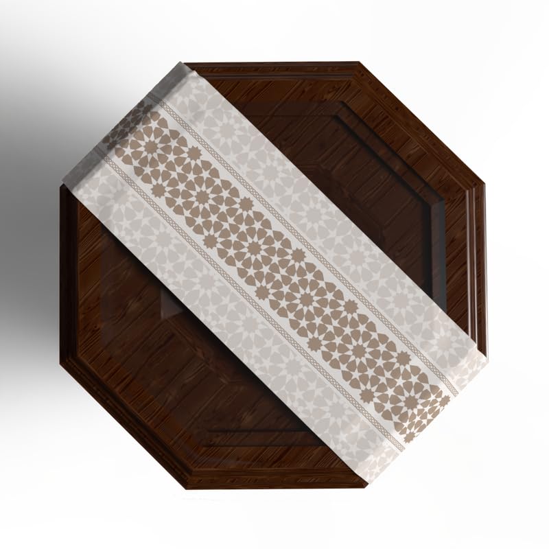 Ramadan's Unique Oasis Velvet Runner in White & Beige, 35x140 cm, a Calming Decorative Centerpiece with a Serene Pattern, perfect for creating a Peaceful and Elegant Ramadan Table