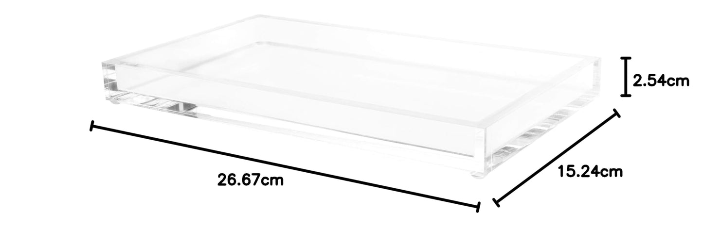 Acrylic Catchall Tray, Clear Rectangular Valet Organizer for Bedside Table, Bathroom Counter, or Office Desk, Modern Minimalist Tray for Keys, Jewelry, Accessories and Storage, Clear