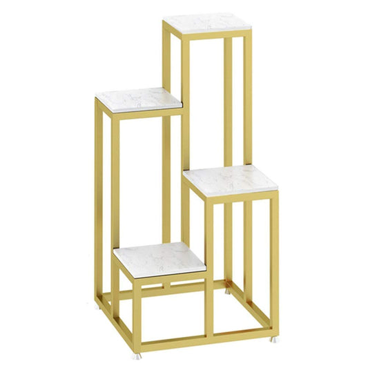 Shelves A 4 Tiers Metal Plant Stand Flower Pot Holder with Marble Desktop, Heavy Duty & Rust-Resistant, Ideal for Indoor Outdoor Home Decor,White