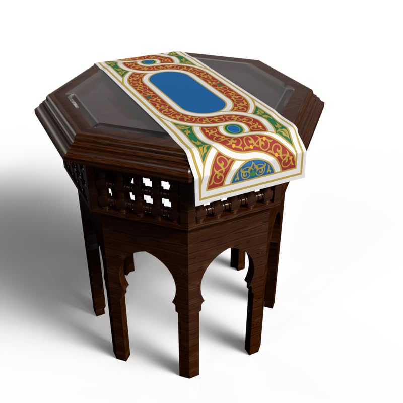 Ramadan's Unique Orient Velvet Runner in White & Beige, 35x140 cm, a Decorative Centerpiece with an Elegant Eastern-Inspired Pattern, perfect for a Sophisticated Ramadan Dining Setting