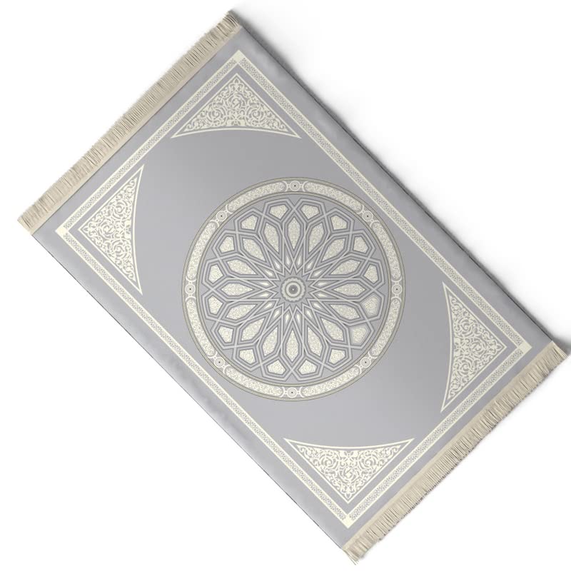 Al-Qubba Velvet Prayer Mat, a Luxurious Islamic Rug in a modern Grey with a Chic Dome Design, 68x117 cm, offering a Soft and Comfortable Foundation for Your Prayers and Daily Meditation