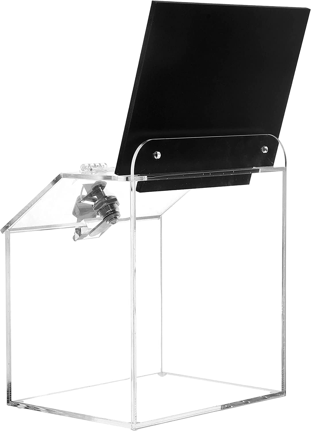 Clear Acrylic Donation Box with Lock and Key, 18 x 14 x 22 cm, Wall Mounted or Countertop Collection with Chalkboard Sign and Removable Display, Secure Fundraising Tip