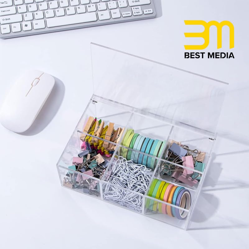 6-Compartment Clear Acrylic Box with Lid, Divided Plastic Drawer Organizer and Desk Container for Jewelry, Candy, Coffee Pods, and Makeup Accessories, Versatile Small Item Storage