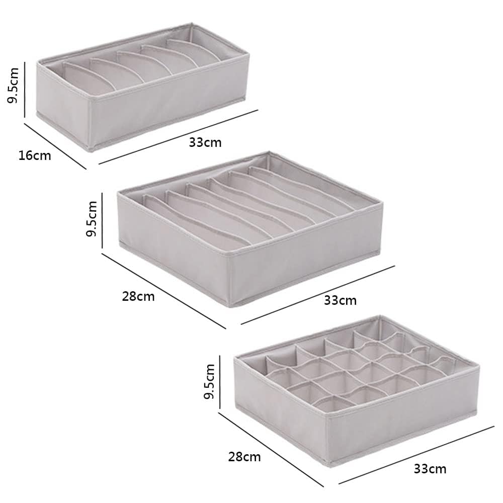 Underwear Drawer and Closet Organizer - Foldable Non-Woven Fabric Storage Boxes for Socks, Scarves, Clothes - Washable Dresser Drawer Divider - Space-Saving & Durable - 4 Pcs, Grey