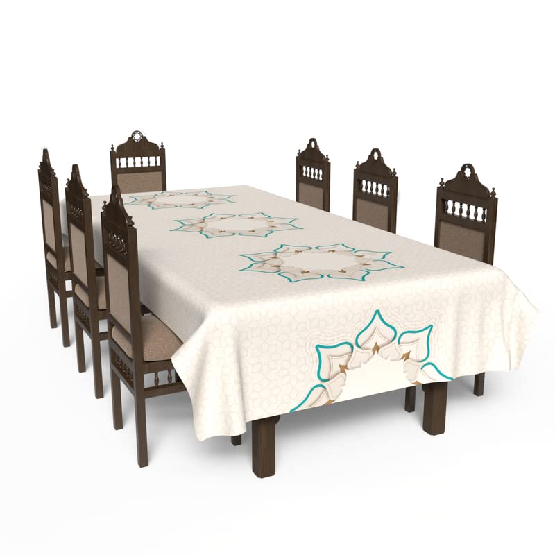 Islamic Dora Waterproof Tablecloth, a Multicolor 140x300 cm Rectangular Table Cover of Spillproof Polyester, a Vibrant Stain-Resistant Protector for Parties and Festive Dining