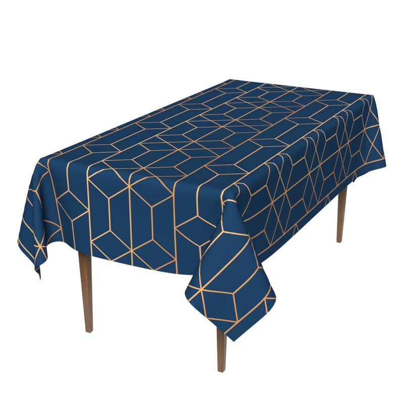 Tableau Waterproof Tablecloth in Blue & Gold, a 140x300 cm Rectangular Table Cover from Artistic Spillproof Polyester, an Elegant Stain-Resistant Protector for your Large Dining Table