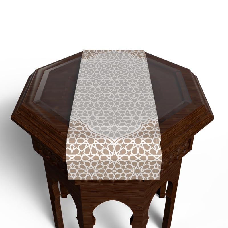 Ramadan's Unique Morish Velvet Runner in White & Beige, 35x140 cm, a Decorative Centerpiece with an Elegant Pattern perfect for celebrating the Season or for year-round stylish Decor