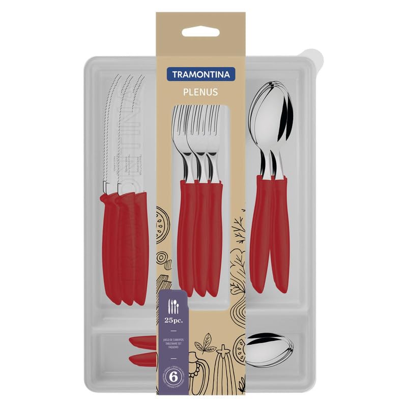 Ipanema 24-Piece Cutlery Set with Drawer, Stainless Steel Blades, Durable Red Handles, Perfect for Daily Use, Dishwasher Safe, Stylish Modern Design