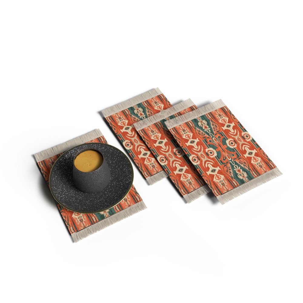 Rug Coaster - Elegant and Durable Mini Rug Coasters for Coffee Table, Dining, and Home Decor - Ultra-Soft Microfiber Polyester - Set Of 4
