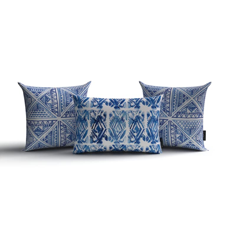 Glam Set Canvas Cushion Cover in Blue & White, a durable decorative pillow with a chic and sophisticated pattern, 40x40 cm, designed to bring a touch of modern glamour to your home decor