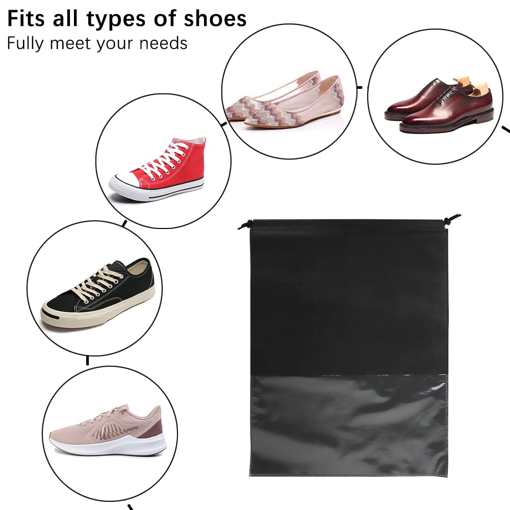 QZDAFFIC 16 Pcs Large Travel Shoe Bag,Non-Woven Drawstring Shoes Storage Bags,Shoe Organizer Pouch for Men Women Daily and Travel Use, Black, 18pcs, Shoe Bag