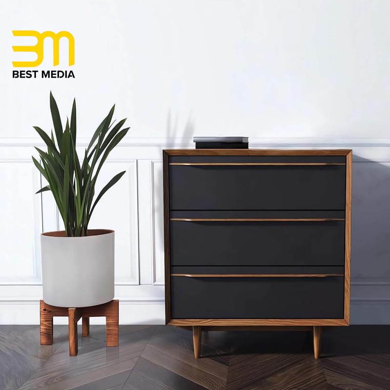 Mid-Century Modern Wood Plant Stand, Adjustable & Reversible Indoor Flower Pot Holder for Various Pot Sizes, Elegant Home Decor Planter Display Stand (Pot Not Included)