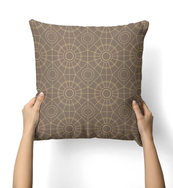 Canvas Islamteric Cushion Cover in Brown & Gold, 40x40 cm, a durable decorative pillow featuring a unique Islamic-inspired geometric pattern, perfect for a culturally rich home accent