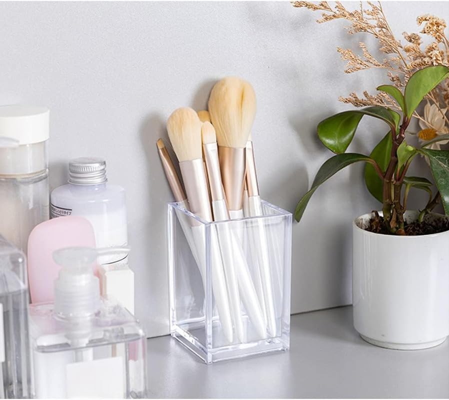 Clear Acrylic Pencil and Pen Holder Cup, Elegant and Modern Makeup Brush Holder, Heavy-Duty Round Stationery Organizer for Office Desk Accessory and Home Use